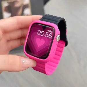 Y2K Contrasting Colors Silicone Strap + Soft Protect Case For iWatch 10 9 8 SE 7 6 SE For Apple Watch 42 46MM 49 44 41 40MM 38