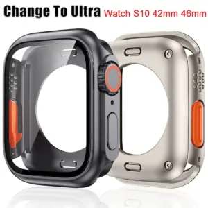 Change To Ultra Case for Apple Watch 46mm 45 44 40 41 42mm Hard PC Front Rear Bumper iwatch 10 987 SE 654 Screen Protector Cover