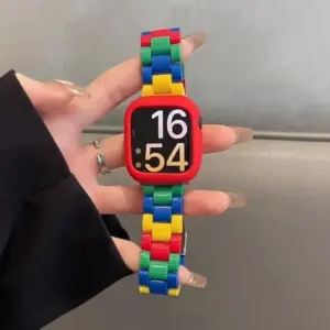 Candy LEGOStyle Resin Strap + Silicone Case Cute Band For Apple Watch 41mm 42mm 44mm 45mm 46mm 49mm iWatch Series 11 10 9 8 7 6