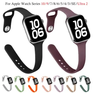 Slim Silicone Strap For Apple Watch Band 46mm 40mm 41mm 38/42mm 44mm Sport Bracelet Iwatch Series 10 9 8 7 5 6 Se 4 Ultra 2 49mm