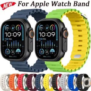 Ocean Silicone Strap For Apple Watch Ultra 4/3/2 49mm S12-11-10 46/42mm 9 8 7 6 5 SE Double Buckle Band iWatch 45/41mm 44/40mm