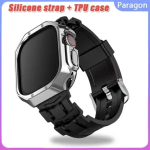 Silicone Rubber Strap+Case for Apple Watch 49mm 45mm 44mm TPU Band for I Watch 45mm 44MM Ultra Series9 8 7 6 5 4 SE 3 2 1