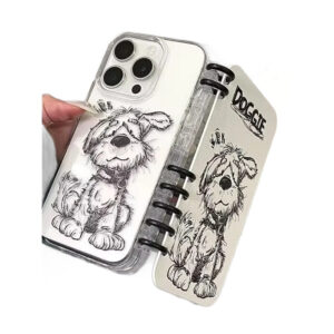 Cute Dirty Dog Notebook Design Shockproof Anti-Fall Protective Soft Cover, Suitable for Iphone 17/16/15/14/13/12/11 Series, Niche Literary Sketch Cute Dirty Dog Spiral Notebook Phone Case